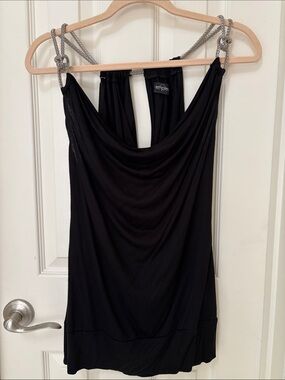 Tempted Black Cowl Camisole with Silver Chain Straps
